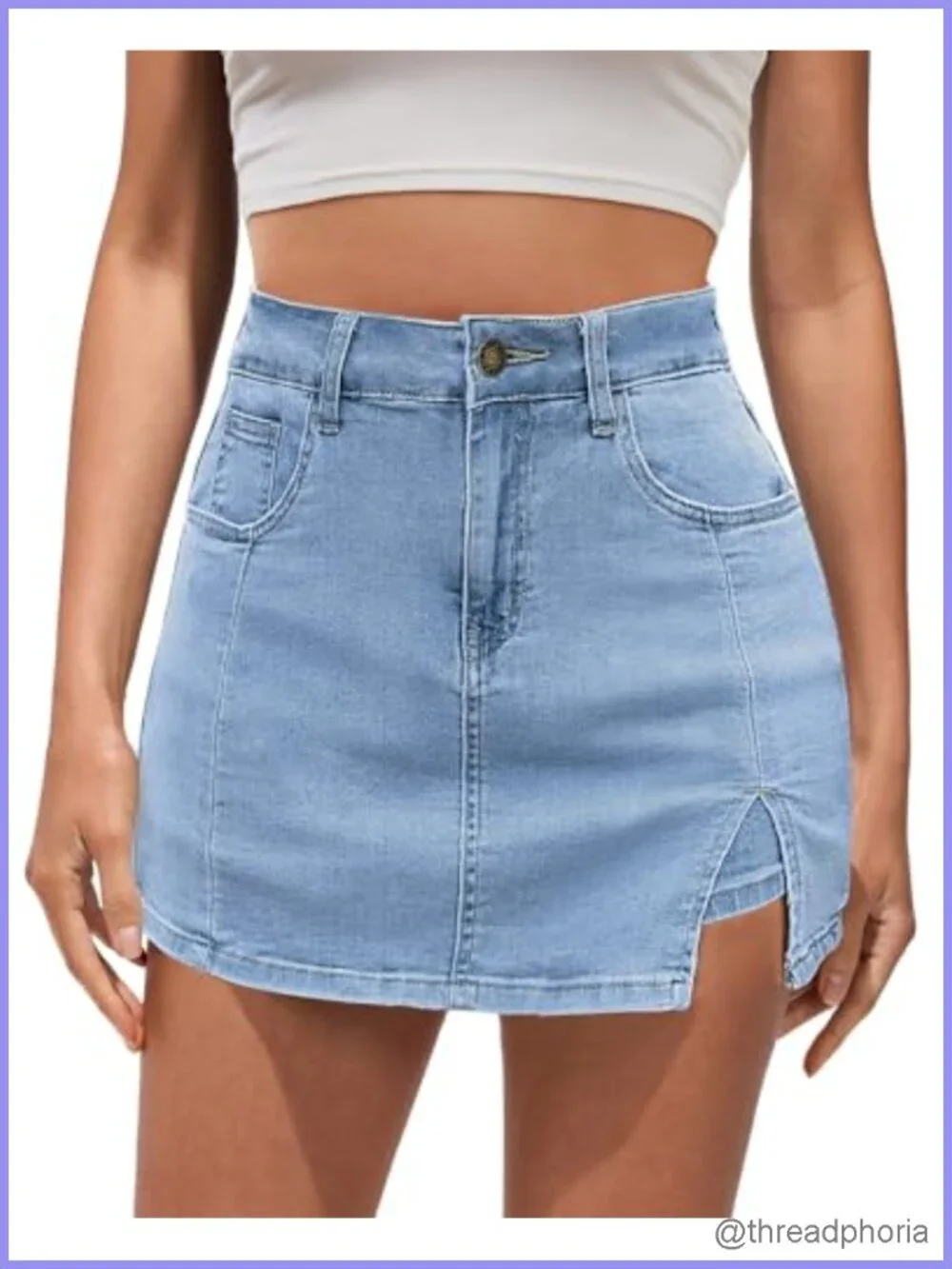 High Waisted Denim Skort with Slit and Pockets